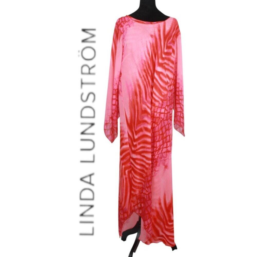 Linda Lundstrom 2 Piece Kaftan Pink and Coral Print Size 18